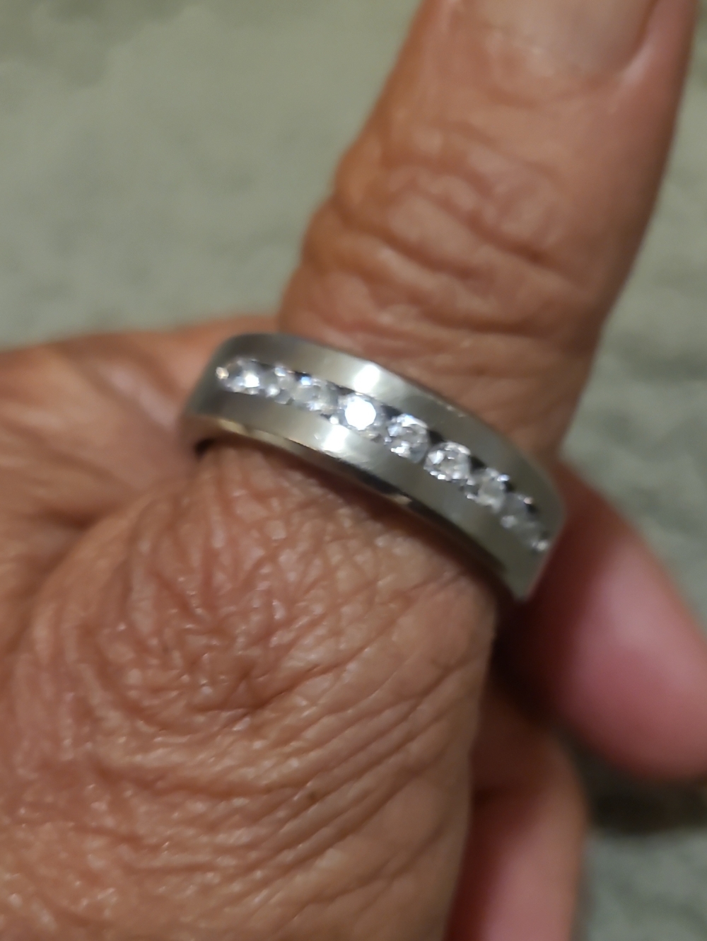 Men's Metal Titanium And Crystal Inset Band Ring Size 12